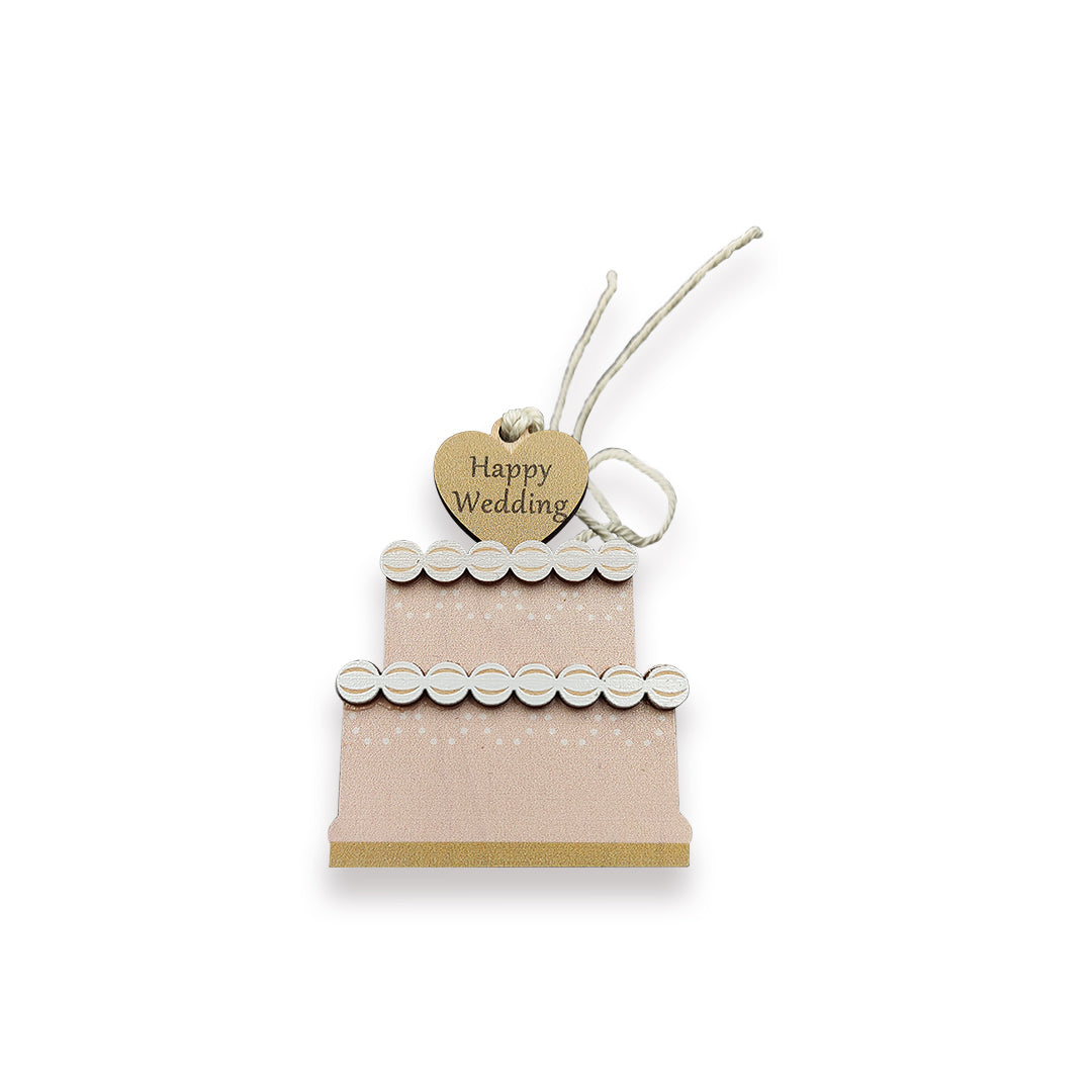 Wooden Tag - Pink Wedding Cake قطعة تزيين - كعك فرح