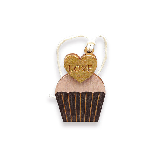 Wooden Tag - Heart Cupcake قطعة تزيين خشبية - حب كعك