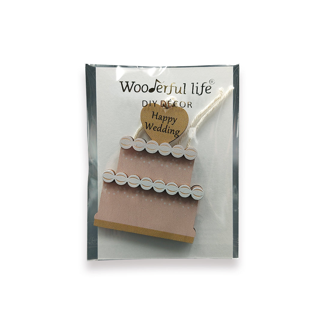 Wooden Tag - Pink Wedding Cake قطعة تزيين - كعك فرح